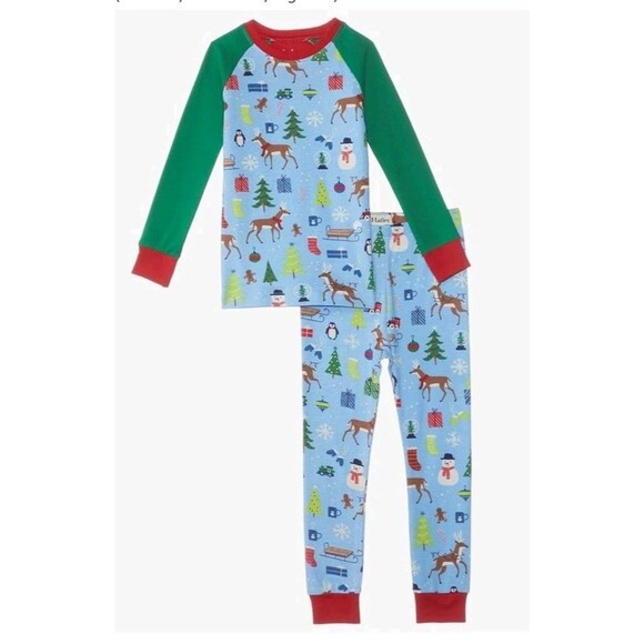 NWOT Hatley Holiday Christmas Long Sleeve Pajama Set Boys 7 Snowman Raindeer - Picture 1 of 7